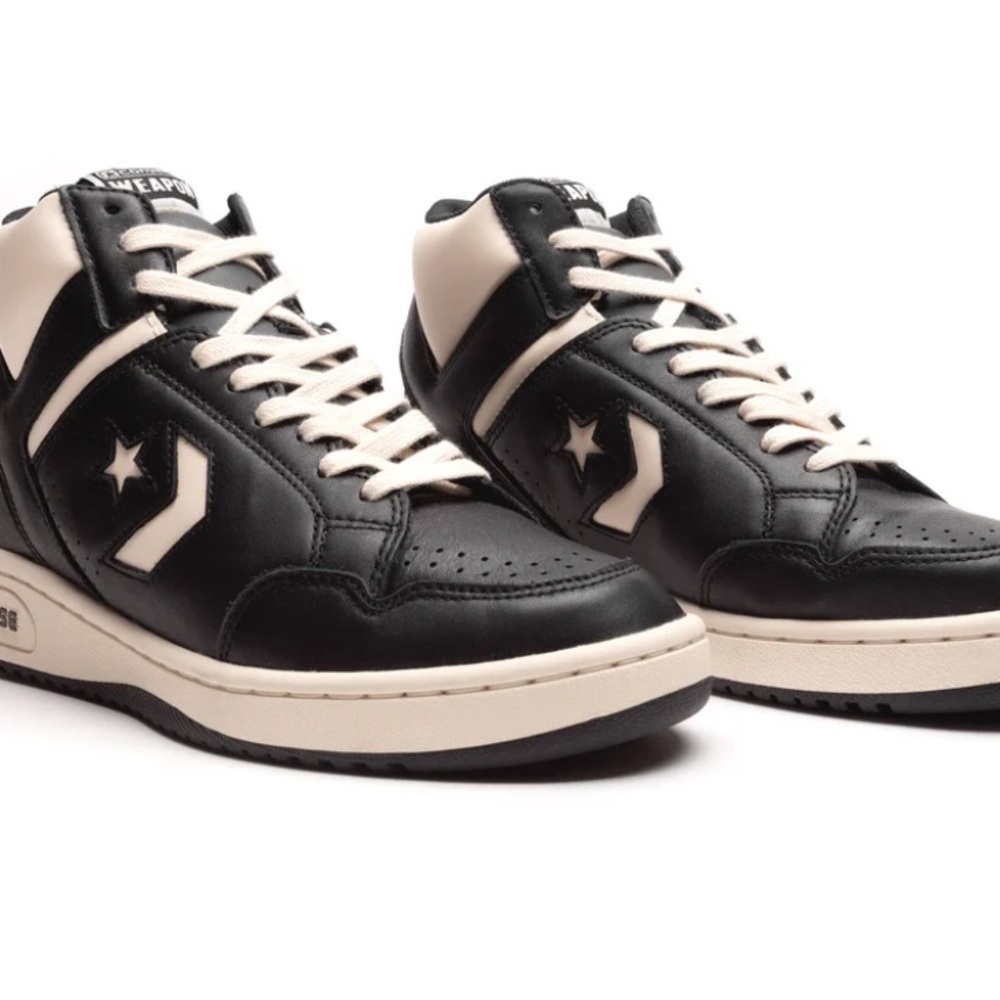 Brand New Converse Black and Ivory Weapon Mid Sneakers